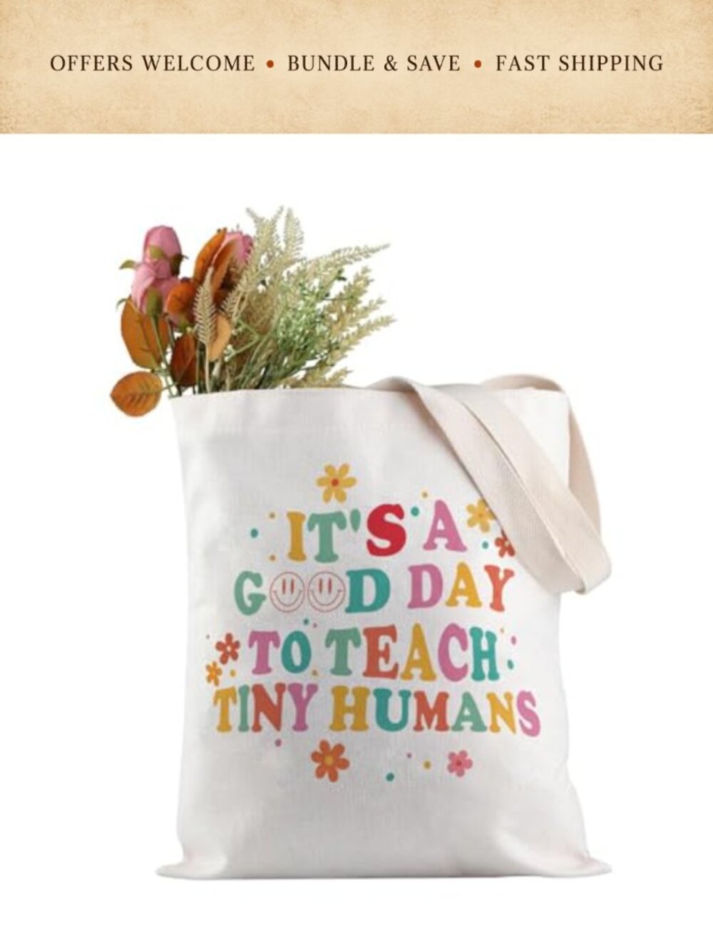 Canvas Tote Bag Teacher Appreciation Gift Women Shopping Grocery